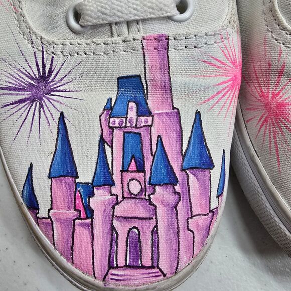 Disney Painted Vans Mickey & Minnie Mouse Castle Mens 8.5 Womens 10 Pre-owned - Picture 3 of 13